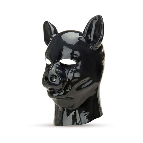 Prowler RED Latex Pig Hood Black, sleek latex pig-style hood with glossy black finish for fetish fashion and roleplay.