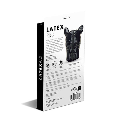 Prowler RED Latex Pig Hood Black packaging showcasing the bold design and glossy finish for fetish fashion.