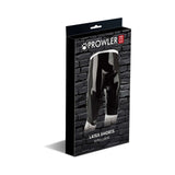 Prowler RED Latex Shorts Black XL packaging on a brick wall background, showcasing glossy latex material.