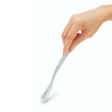 Hand holding the Prowler RED 1 Reel Metal Pinwheel on smooth background, showcasing sensory play accessory.