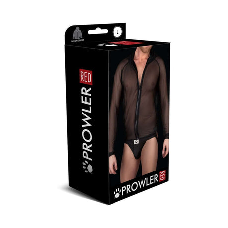 Prowler RED Mesh Hoodie Black L packaging with model, showcasing mesh fabric and modern style.