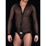 Prowler RED Mesh Hoodie Black L worn by a model showcasing its breathable fabric and modern design.