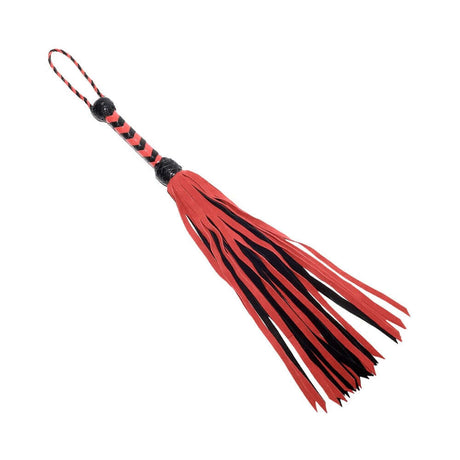 Prowler RED Flogger 33 inches Black Red with bold black and red tassels for controlled sensation play.