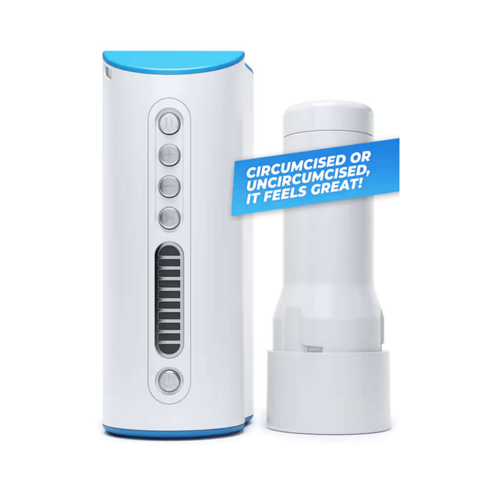 Autoblow AI Ultra Blowjob Machine with Video Sync showing features and design for customizable experiences.