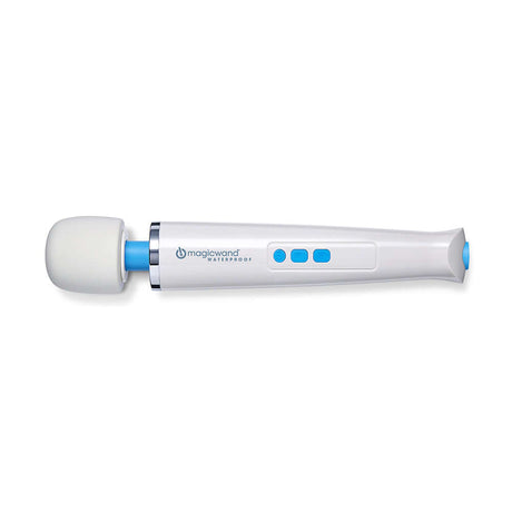 Magic Wand HV-360 Waterproof Rechargeable Massager in white and blue design with control buttons.