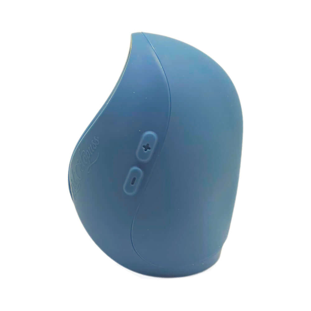Hot Octopuss Pulse Duo Remote Control Vibrating Stroker Blue side view with buttons for enhanced intimacy.