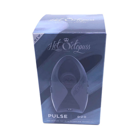 Hot Octopuss Pulse Duo Remote Control Vibrating Stroker Blue packaging design on display.