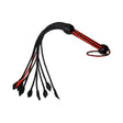 Prowler RED Short Handle Flogger Black Red with a braided handle and flexible tails for impact play.
