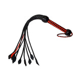 Prowler RED Short Handle Flogger Black Red with a braided handle and flexible tails for impact play.