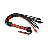 Prowler RED Short Handle Flogger Black Red with a stylish braided handle and flexible tails for impact play.
