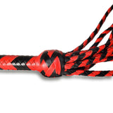Prowler RED Long Handle Flogger Black Red with braided leather handle and colorful tassels for BDSM play