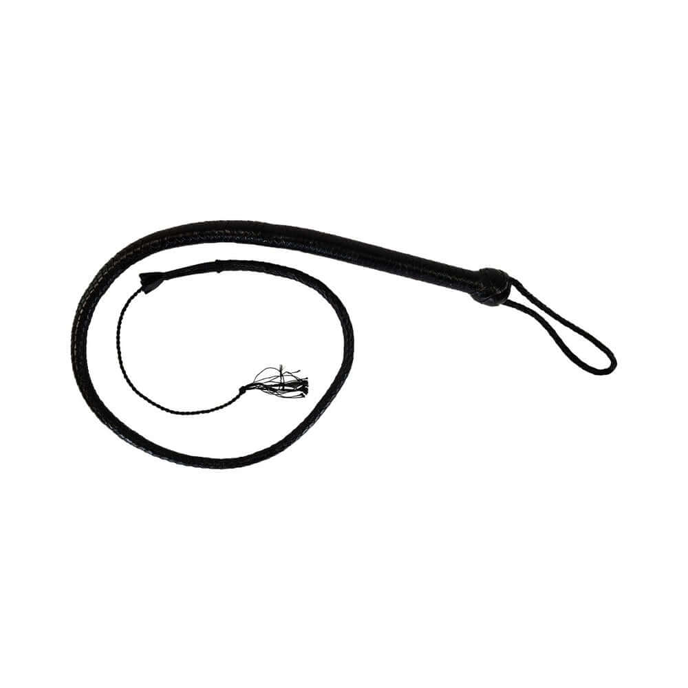 Prowler RED Turkish Knot Whip 6 ft viewed from above, showcasing its sleek design and multi-layered tails.