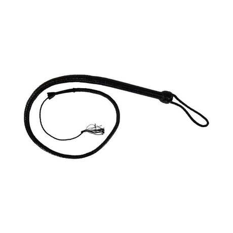 Prowler RED Turkish Knot Whip 6 ft viewed from above, showcasing its sleek design and multi-layered tails.