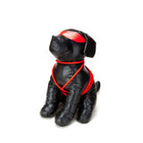 Prowler RED Roped Up Rover L, black faux leather dog figure with red harness, perfect for fetish play.