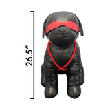 Prowler RED Roped Up Rover L - black faux leather dog figure with red harness, 26.5 inches tall.