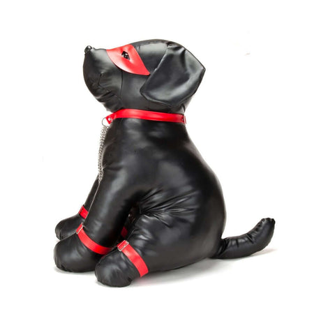 Prowler RED Captain Chains L dog plush in black and red, positioned sitting with a chain collar and harness.