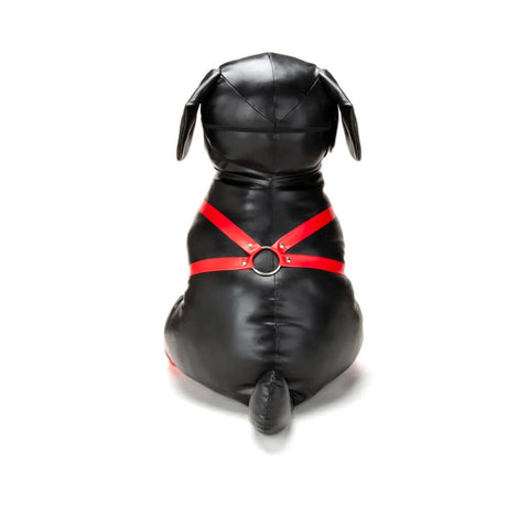 Prowler RED Booted Up Bandit L, oversized novelty padded puppy in black with red harness, 26.5 inches tall.