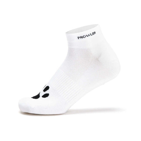 Prowler RED Ankle Sock Cum Dump, white ankle sock with black paw print design, showcasing soft and breathable material.