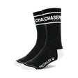Prowler RED Chaser Socks in black with white lettering, designed for style and comfort.