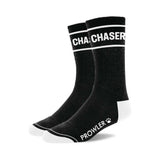 Prowler RED Chaser Socks in black with white lettering, designed for style and comfort.