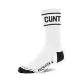 Prowler RED Cunt Socks featuring bold 'CUNT' lettering and comfortable design for empowerment and rebellion.
