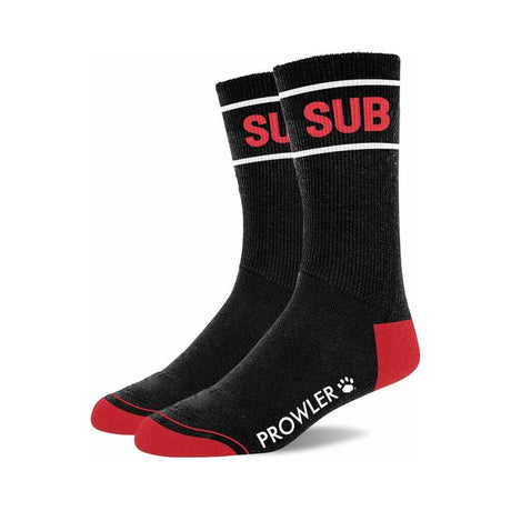 Prowler RED Sub Socks featuring a black design with red accents and the word SUB prominently displayed.