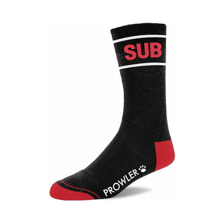 Prowler RED Sub Socks featuring a stylish black design with red accents and the word SUB prominently displayed.