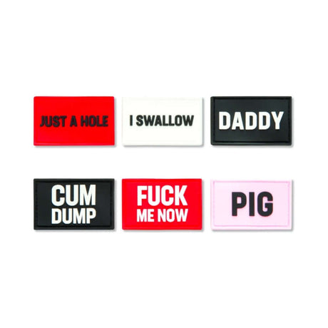 Prowler RED Switch Jock Badges Pack 1 showcasing six colorful badges with playful messages.