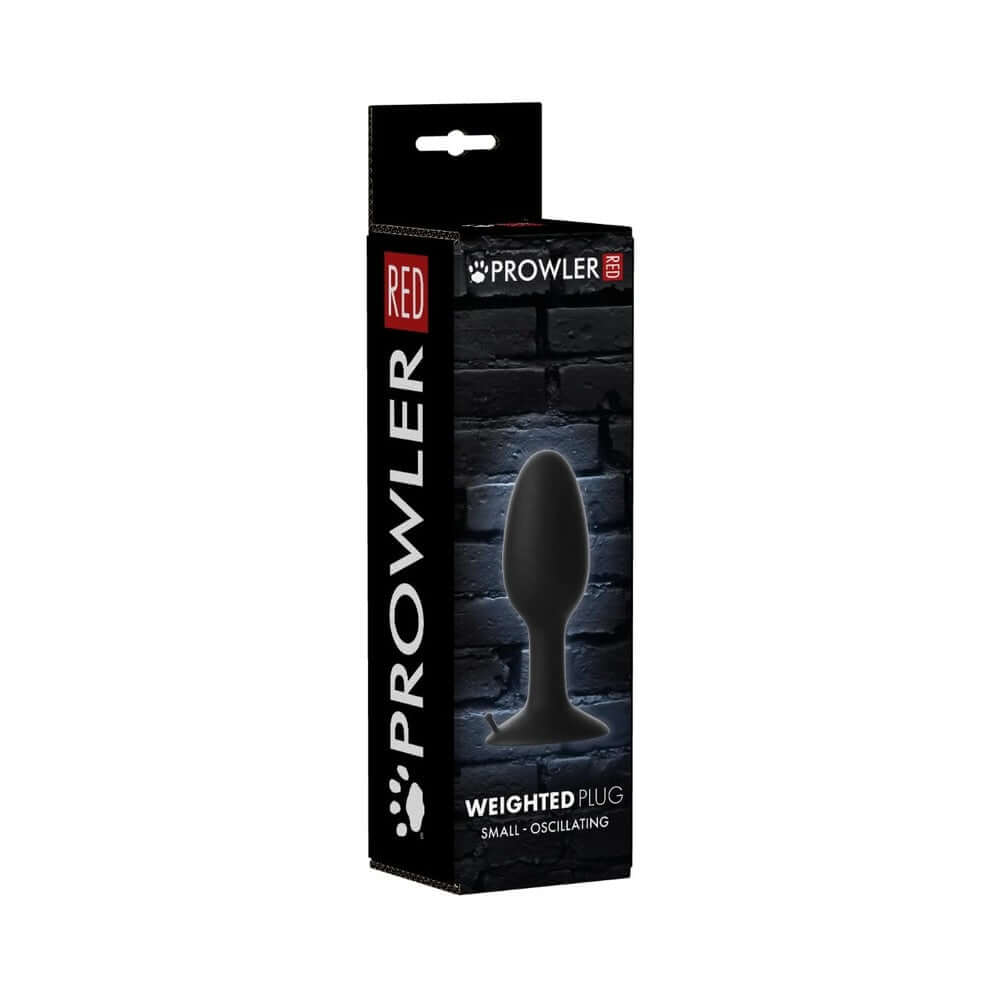 Prowler RED Weighted Butt Plug Black Small packaging with sleek design and clear details on the product.