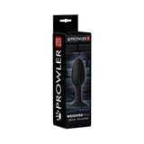 Prowler RED Weighted Butt Plug Black Medium packaging on a sleek background.