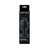 Prowler RED Weighted Butt Plug Black Medium packaging with sleek design and features for enhanced pleasure.