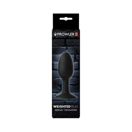 Prowler RED Weighted Butt Plug Black Medium packaging with sleek design and features for enhanced pleasure.