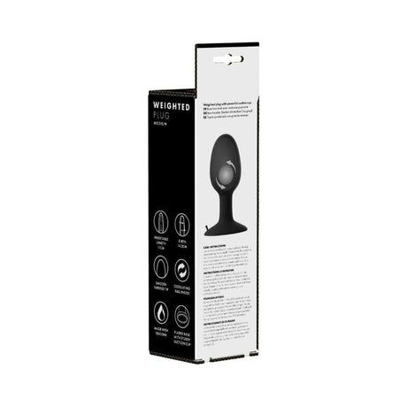 Prowler RED Weighted Butt Plug Black Medium packaging showing features and description