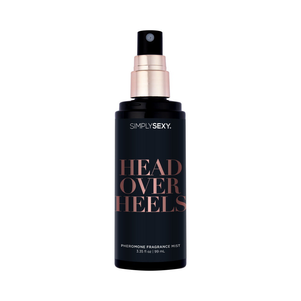 Simply Sexy Pheromone Body Mist Head Over Heels 3.35 Oz, flirty fruity-floral fragrance spray bottle.