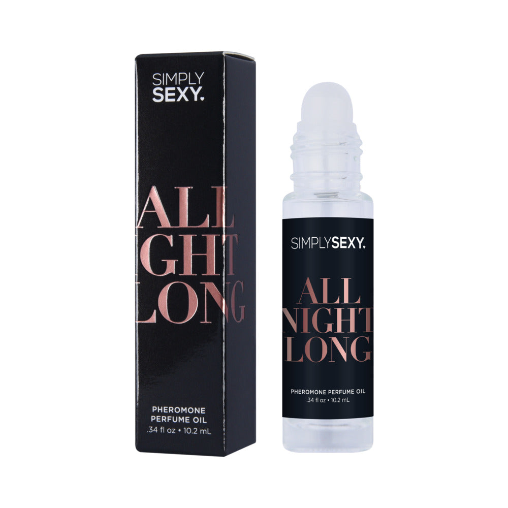Simply Sexy Pheromone Perfume Oil Roll-On All Night Long 0.34 Oz packaging and bottle