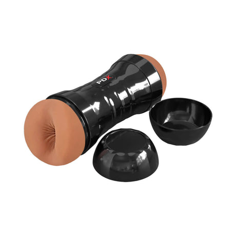 PDX Extreme Super Flip-A-Pussy Over Brown dual-ended stroker with lifelike features, designed for maximum pleasure.
