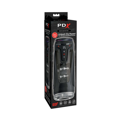 PDX Elite Moto-Bator Pro Thrusting Stroker packaging showcasing advanced pleasure technology