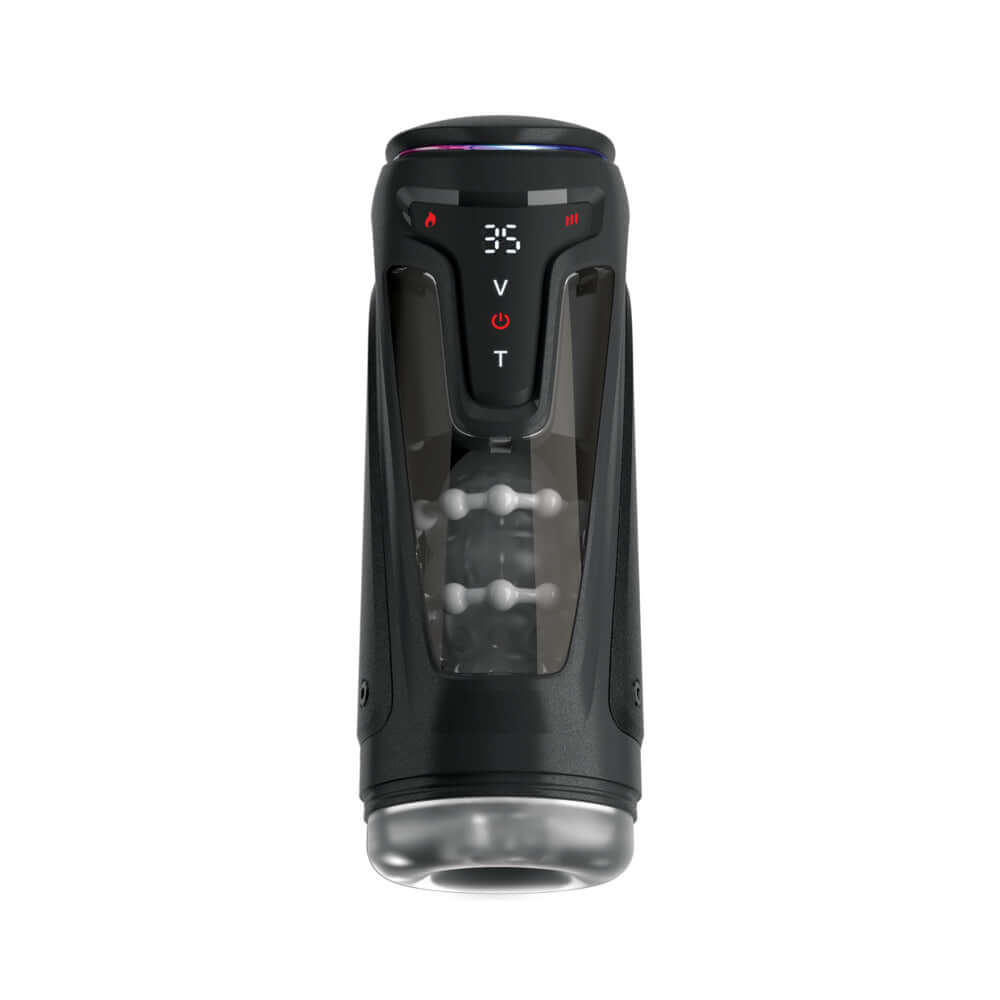 PDX Elite Moto-Bator Pro Thrusting Stroker showcasing innovative design and controls for enhanced pleasure experience.