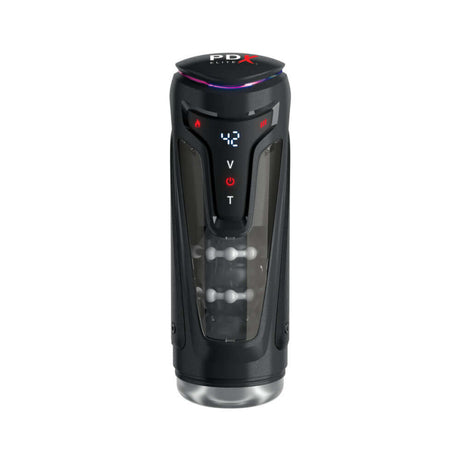 PDX Elite Moto-Bator Pro Thrusting Stroker displayed, featuring controls and sleek design for ultimate pleasure.