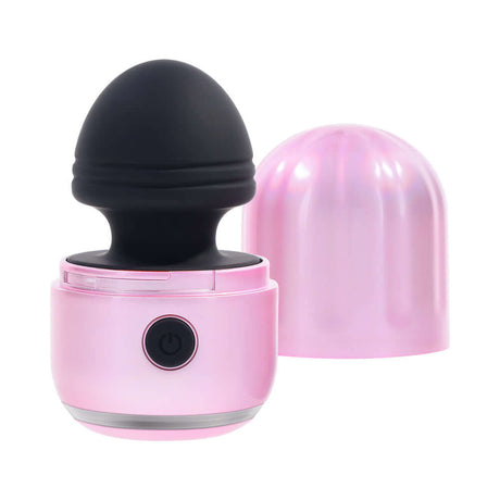 Evolved Vacation Vibes Vibrating Massager Pink Black featuring a sleek pink design with a black silicone head and pop-off lid.