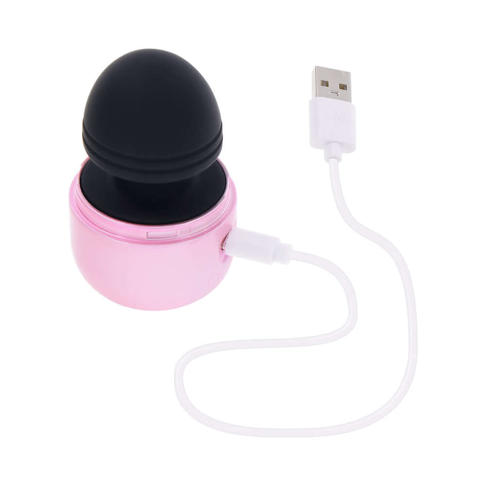 Evolved Vacation Vibes Vibrating Massager Pink Black with pink canister and black silicone head, USB charging cable.