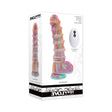 Evolved Fantasy Vibrating Dildo with Remote packaging showcasing multicolor silicone design and remote control features.