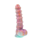 Evolved Fantasy Vibrating Dildo with Remote in multicolor silicone finish, showcasing textured design for ultimate pleasure.