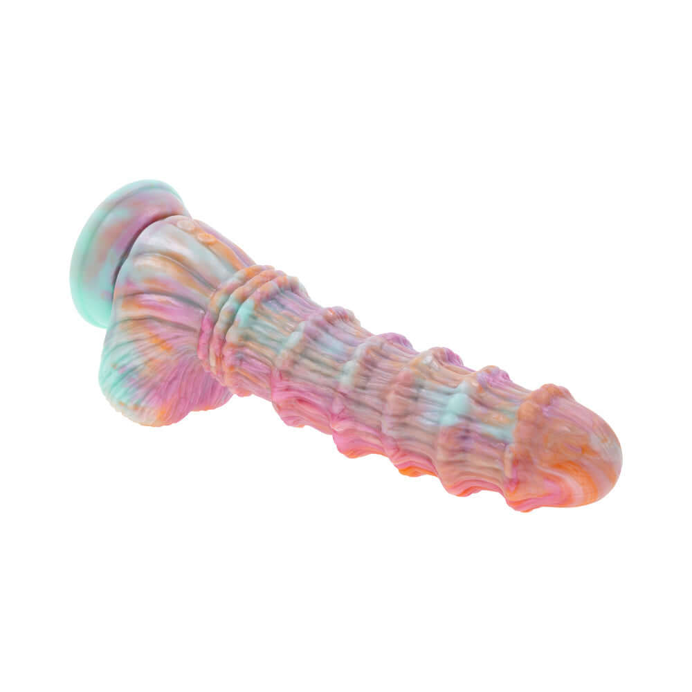 Evolved Fantasy Vibrating Dildo with Remote in a colorful, textured silicone design for cosmic pleasure.
