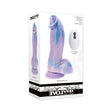 Evolved Mythical Vibrating Dildo with Remote in packaging, showcasing its multicolor silicone design and remote control.