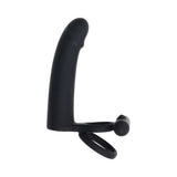 Gender X Full Swing Vibrating Dildo with Ring & Remote Control Black showcasing a sleek, curved design.