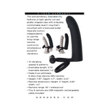 Gender X Full Swing Vibrating Dildo with Ring & Remote Control Black features specifications, dimensions, and unique design.