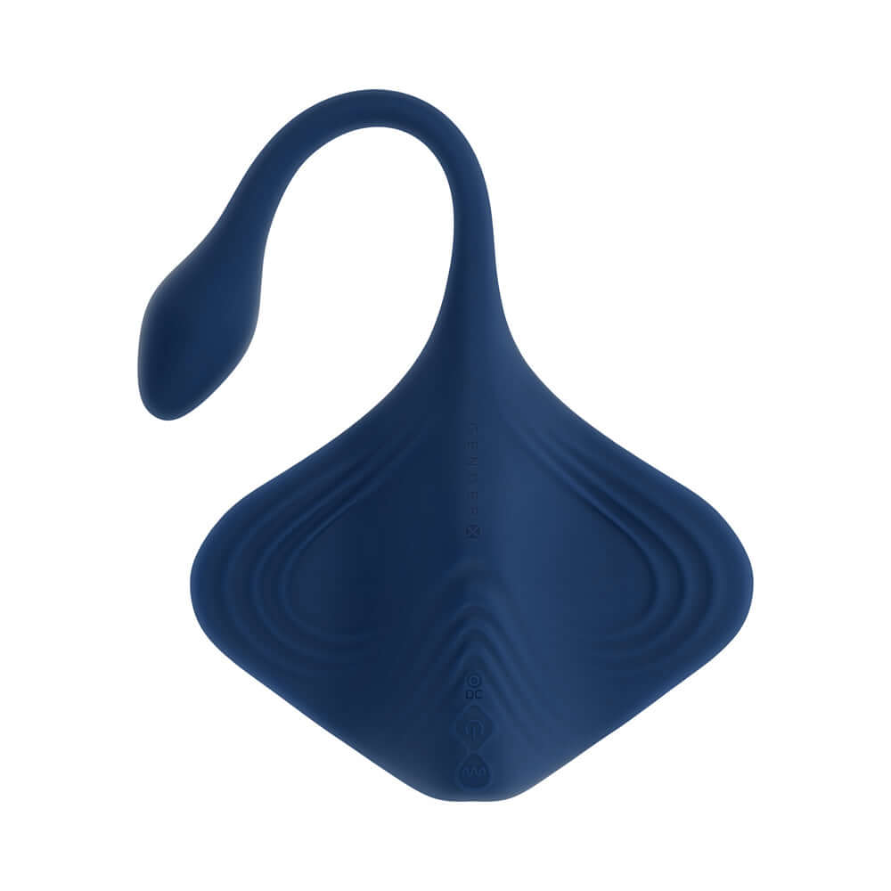 Gender X Daily Grind Blue pleasure toy shaped like a stingray with flexible wings and tapered tail for versatile use.