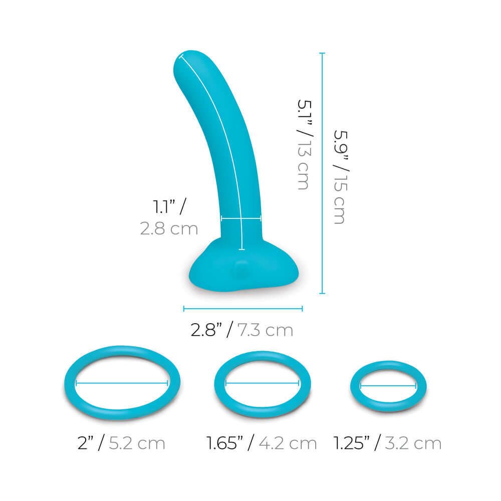 b-Vibe Every Body Strap-On Harness Set with 6 inch Dildo Peg dimensions including height and ring sizes.