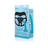 b-Vibe Every Body Strap-On Harness Set with 6 inch Dildo Peg displayed in packaging, showcasing ergonomic design and accessories.
